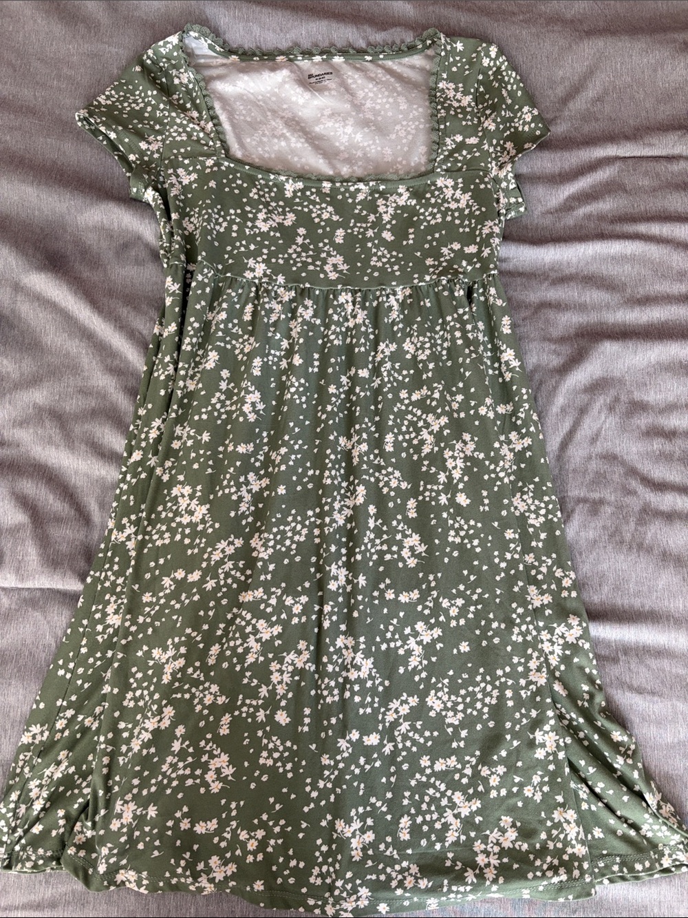 No Boundaries Olive Green Floral Square-Neck Dress